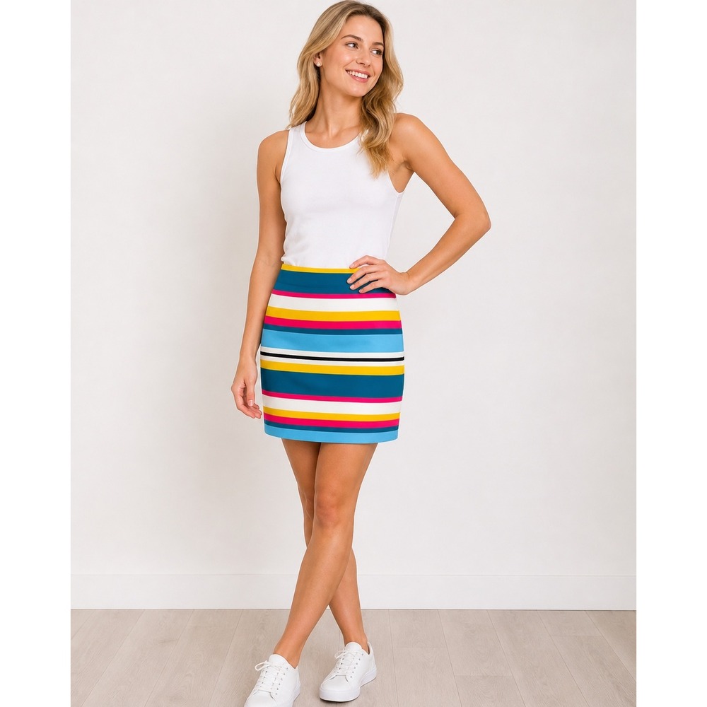 LOFT Womens Multi Color Striped A-Line Mini‎ Skirt Blue Yellow Pink Size 8